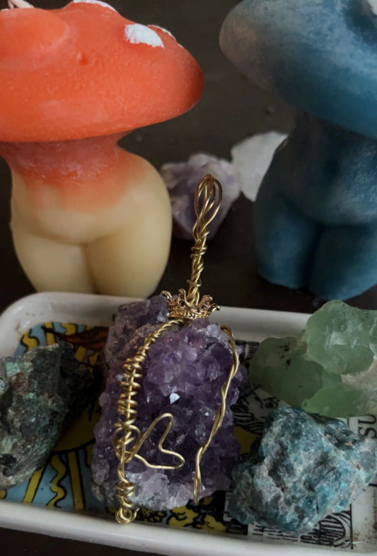 Amethyst cluster wire wrapped necklace