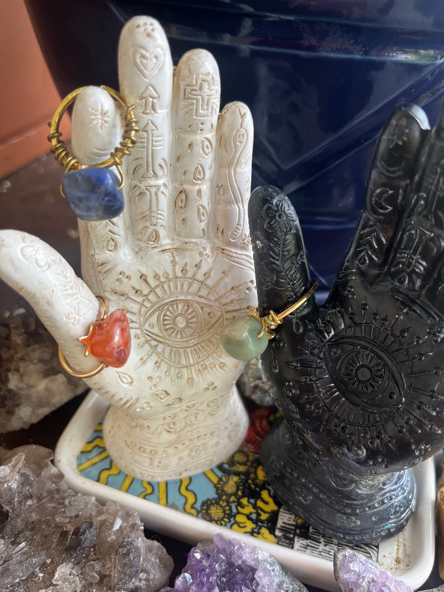 Evil eye henna ring holder hand
