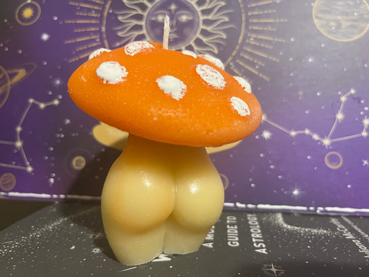 Orange Mushroom Goddess candle